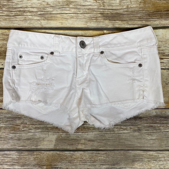 American Eagle Outfitters Pants - American Eagle Distressed White Jean Shorts, Sz 2
